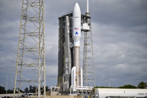 CAPE CANAVERAL, FLORIDA - APRIL 9: A United Launch Alliance Atlas V rocket carrying Amazon Project Kuiper is prepared for the launch of the first production satellites from Space Launch Complex 41 on April 9, 2025 in Cape Canaveral, Florida. Project Kuiper will bring high-speed, low-latency internet, with service expected later this year. The KA-01 mission is scheduled for launch on April 9 at 7:00 p.m. (Photo by Miguel J. Rodriguez Carrillo/Getty Images)