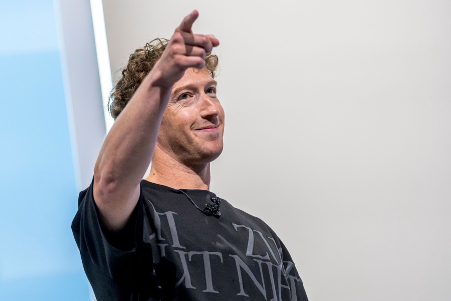 Mark Zuckerberg, chief executive officer of Meta Platforms Inc., during the Meta Connect event in Menlo Park, California, US, on Wednesday, Sept. 25, 2024. Meta Platforms Inc. debuted its first pair of augmented reality glasses, devices that show a combined view of the digital and physical worlds, a key step in Chief Executive Officer Mark Zuckerberg's goal of one day offering a hands-free alternative to the smartphone. Photographer: David Paul Morris/Bloomberg via Getty Images