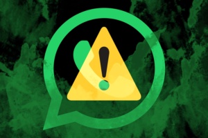 A warning symbol overlaid on toxic fumes and a Whatsapp logo. (Image: Bryce Durbin/TechCrunch)
