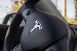 BERKELEY - JUN 30: 2021 Tesla Model Y, equipped with FSD system. Steering wheel.(Mark Leong for The Washington Post via Getty Images)