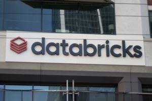 Close-up of Databricks company logo on building facade, Rincon Hill, San Francisco, California, June 7, 2024. (Photo by Smith Collection/Gado/Getty Images)