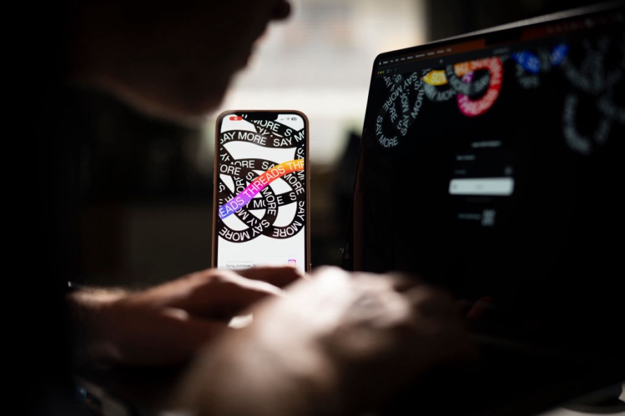 The Meta Facebook Instagram Threads web application is seen with a man user in a laptop in this illustration photo in Warsaw, Poland on 26 August, 2023. (Photo by Jaap Arriens/NurPhoto via Getty Images)