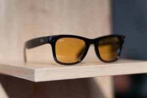 Meta's 2nd-generation Ray-Ban Stories in glossy black with yellow lenses