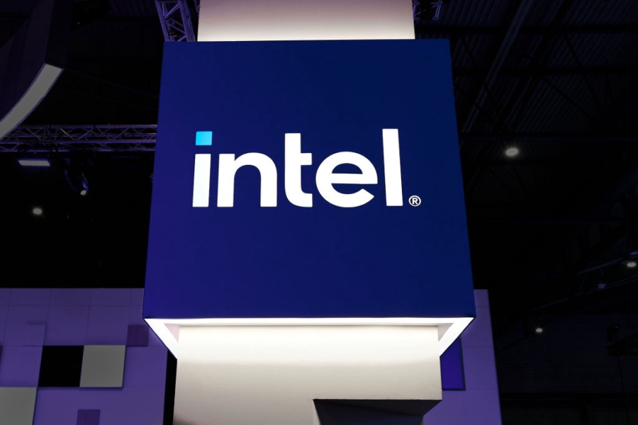 The Intel logo, the American multinational corporation and technology company and one of the world's largest semiconductor chip manufacturers, is displayed during the Mobile World Congress 2025 in Barcelona, Spain, on March 5, 2025. (Photo by Joan Cros/NurPhoto via Getty Images)