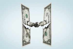 illustration of two dollar bills shaking hands