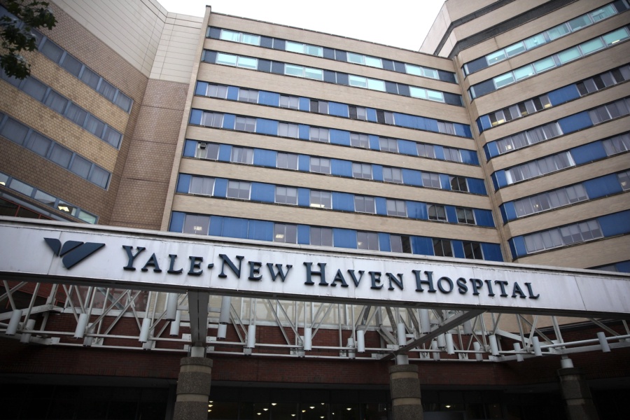 Yale New Haven Hospital in New Haven, Connecticut. Officials say that Yale-New Haven Hospital is waiting for test results on a patient who recently traveled to Liberia and was admitted Wednesday night with a fever. They confirmed that the patient was one of the Yale University student researchers that helped monitor the Ebola outbreak in Liberia last month. That student had been tested in Liberia and had negative results.. USA. 16th October 2014. Photo Tim Clayton (Photo by Tim Clayton/Corbis via Getty Images)