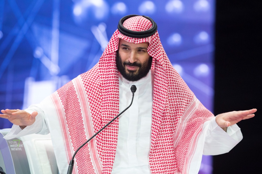 RIYADH, SAUDI ARABIA - OCTOBER 24: Crown Prince of Saudi Arabia Mohammad bin Salman speaks during the second day of 'The Future Investment Initiative also known as an annual investment forum "Davos in the Desert" on October 24, 2018 in Riyadh, Saudi Arabia. (Photo by Bandar Algaloud / Saudi Kingdom Council / Handout/Anadolu Agency/Getty Images)