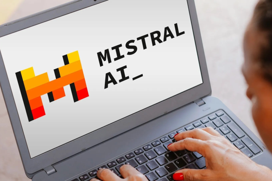 Mistral logo on laptop screen