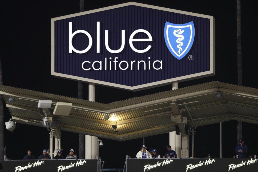 LOS ANGELES, CA - MARCH 31: General view of an advertisement billboard for Blue Shield of California during a regular season game between the Arizona Diamondbacks and Los Angeles Dodgers on March 31, 2023, at Dodger Stadium in Los Angeles, CA. (Photo by Brandon Sloter/Icon Sportswire via Getty Images)