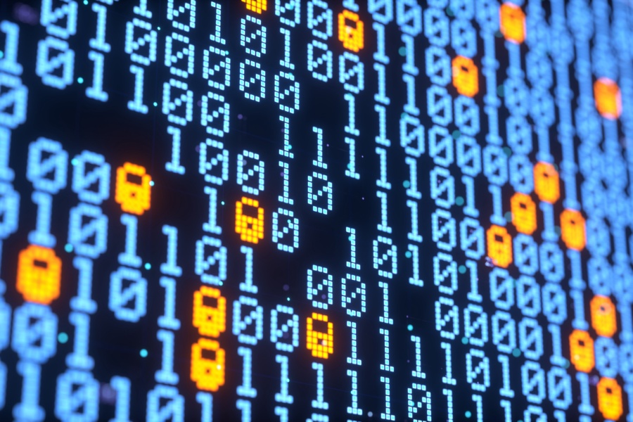 Big data with encrypted computer code. Safe your data. Cyber internet security and privacy concept.